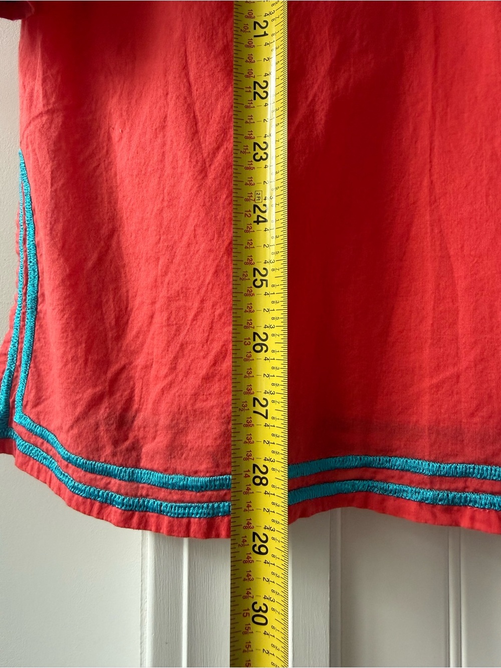 Gretchen Scott Coral Tunic with Turquoise Embroidery Accents - Ladies Medium - Picture 7 of 7